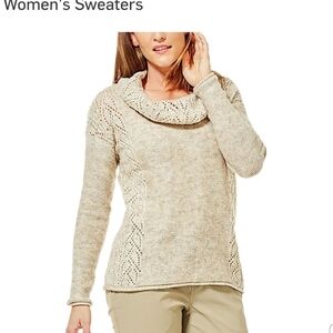 Royal Robbins Women's Size S Wheat Crochet Long Sleeve Sophia Cowl Sweater